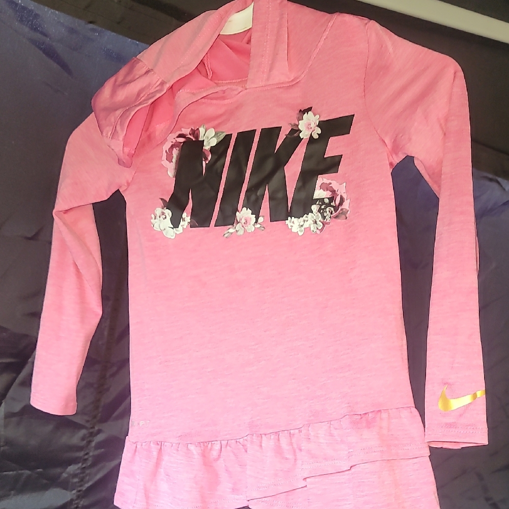Nike Floral Pink Hoodie with Ruffle Hem